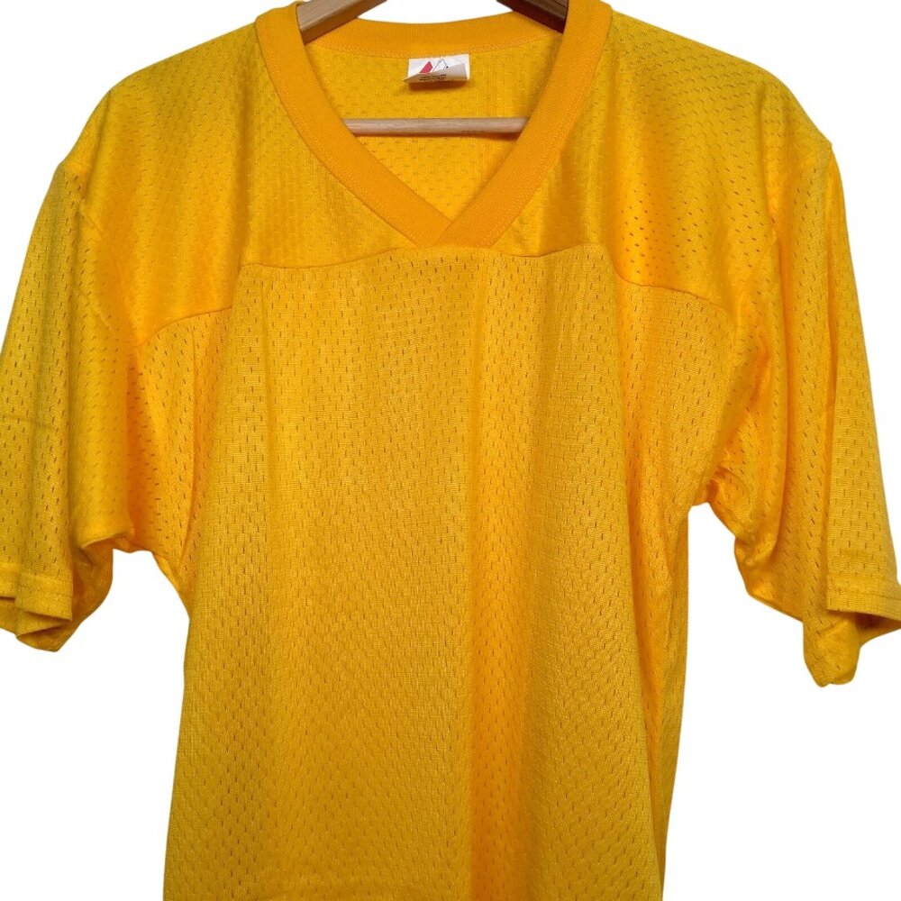 Vintage Majestic Football Jersey Youth XL Gold Yellow V Neck Mesh USA Made
